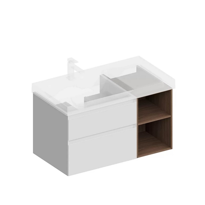 Тумба подвесная Керама Марацци CUBO CUB.90.2Lh/WHTM.N белая матовая-орех 87,8х47см