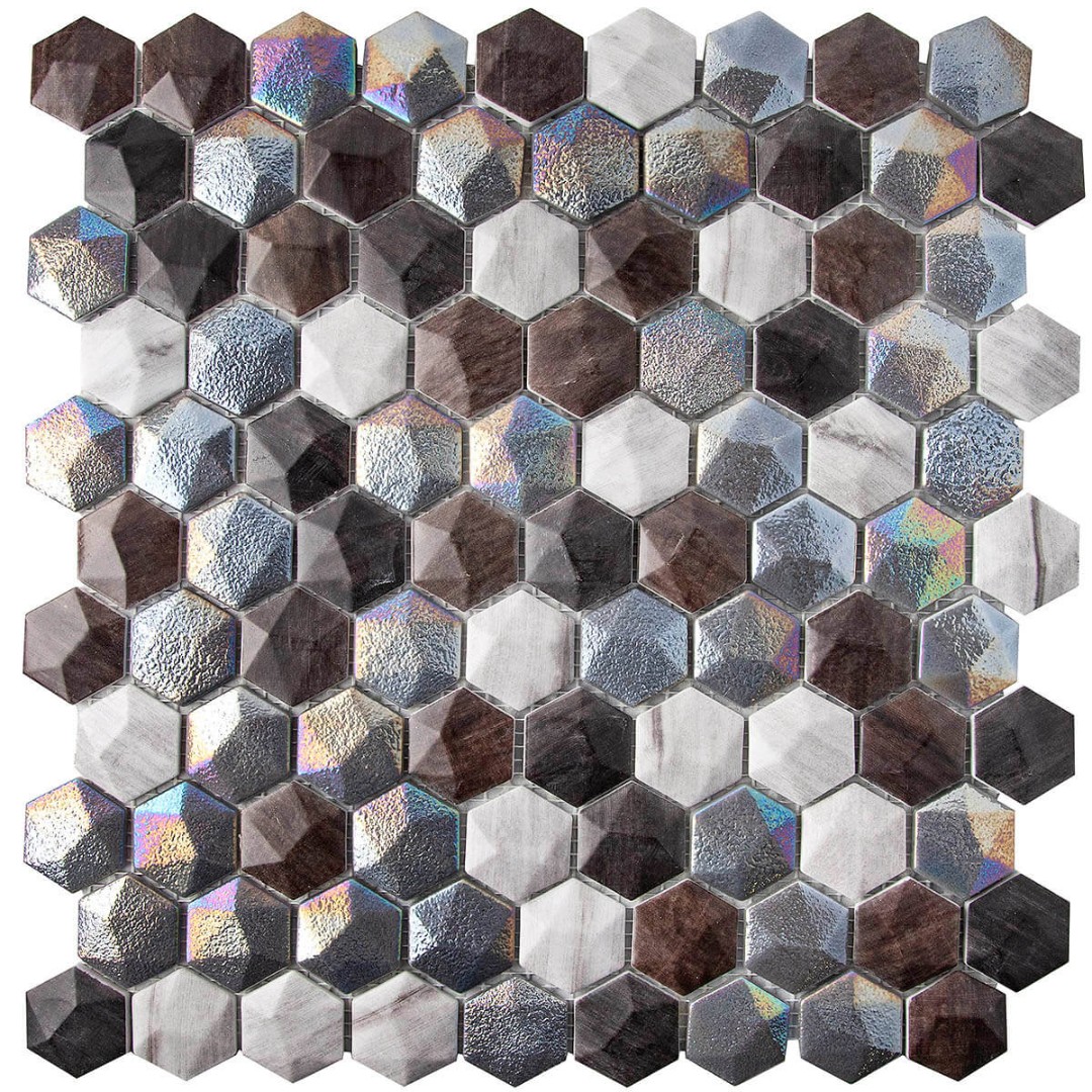 Стеклянная мозаика Vidrepur HEXAGON FOREST MIX на сетке 30,7х31,7см