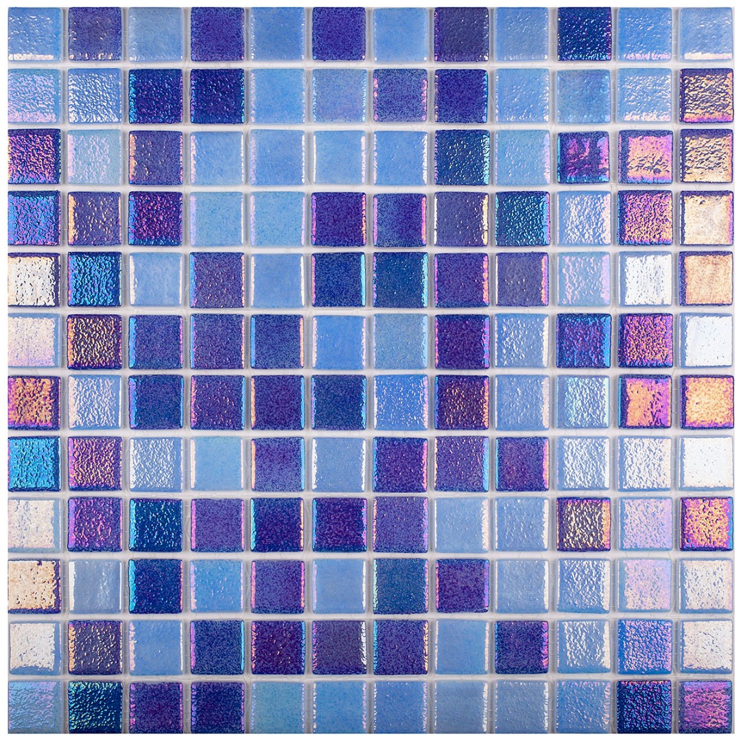Стеклянная мозаика Vidrepur SHELL MIX DEEP BLUE 552 555 на сетке 31,7х31,7см