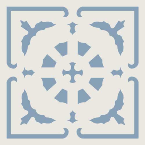 Метлахская узорная плитка ENC14 (Super White Bas, Blue Beu) 7х7см Winckelmans