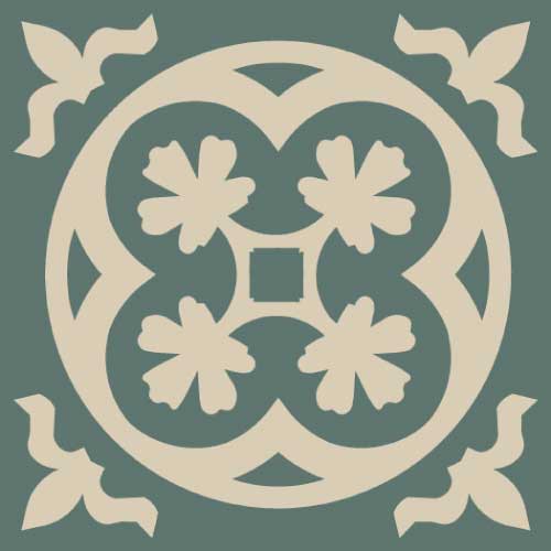 Метлахская узорная плитка ENC15 (Dark Green, White Bau) 7х7см Winckelmans