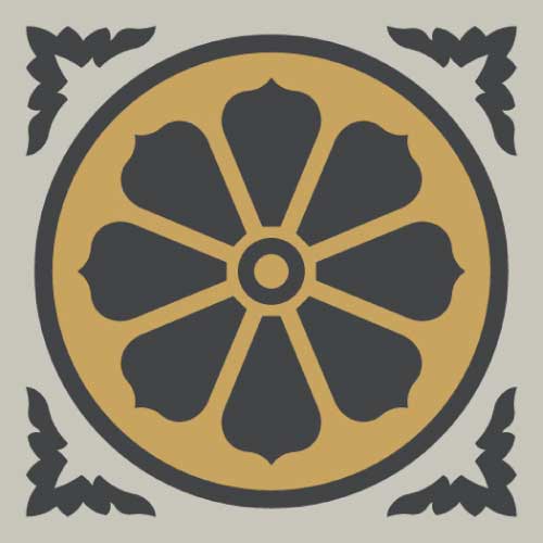 Метлахская узорная плитка ENC04 (Pearl Grey, Black Noi, Yellow Jau) 10х10 см Winckelmans