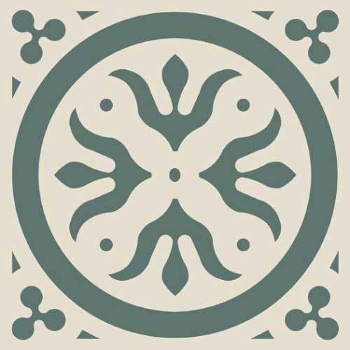Метлахская узорная плитка ENC11 (White Bau, Dark Green) 10х10 см Winckelmans