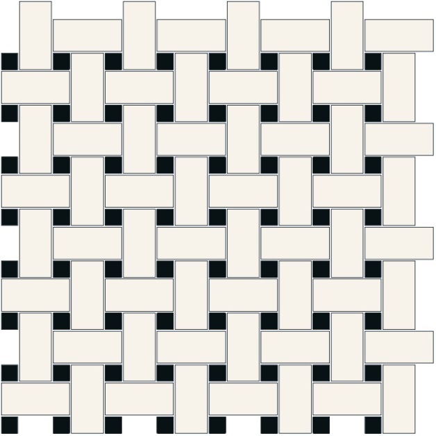 Метлахская мозаика на сетке Basketweave 2 (White Bau, Black Noi ) 31,4х31,4см (толщ.5мм)