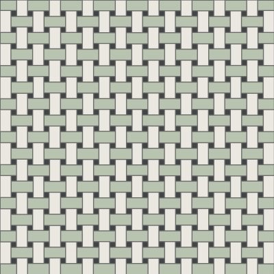 Метлахская мозаика на сетке Basketweave 7 (Super White Bas, Pale Green, Black Noi) 31,4х31,4см (толщ.5мм)