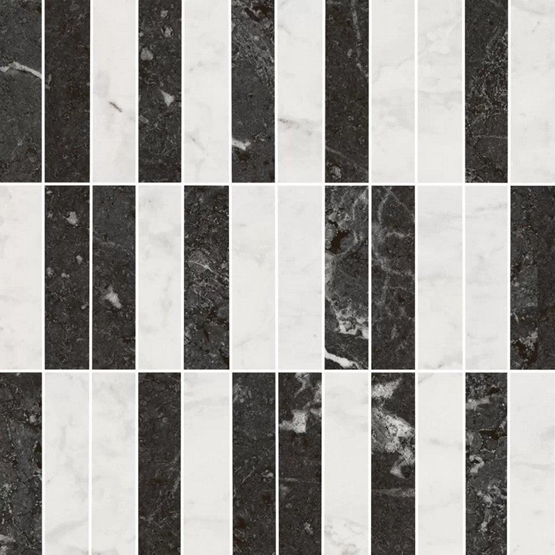 Керамическая мозаика Kerama Marazzi ТУБКАЛЬ KMD2MSA003BR мозаичный микс чёрный белый глянцевый обрезной 30х30см