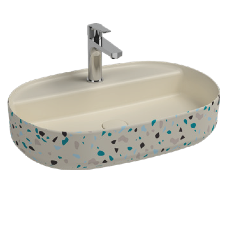 Раковина накладная ISVEA Infinity 10NF65060-TRZ-2K Terrazzo слоновая кость матовый 400х600мм