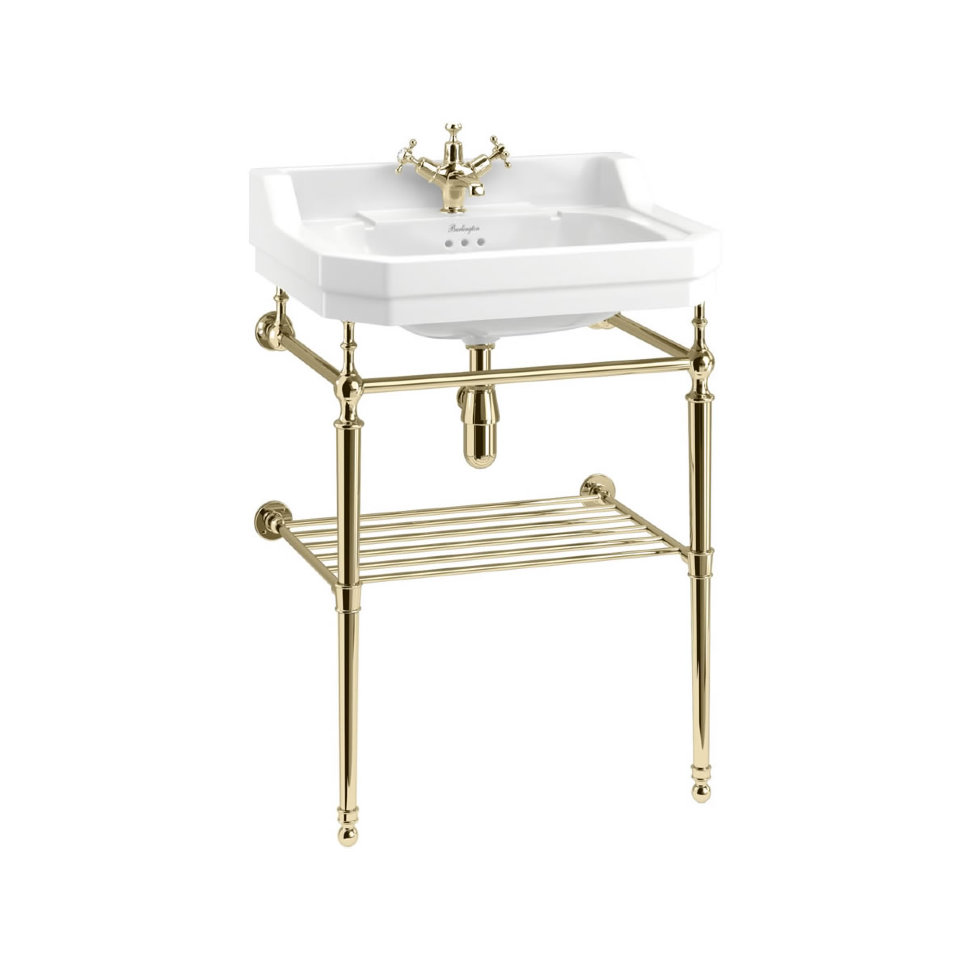 Раковина с золотым подстольем и полочкой Burlington Edwardian B5 1TH  610х510х900мм