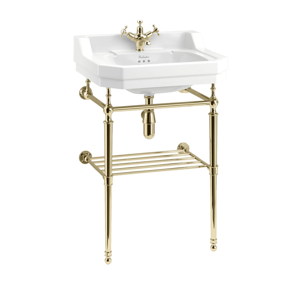 Раковина с золотым подстольем и полочкой Burlington Edwardian B4 1TH 560х470х900мм