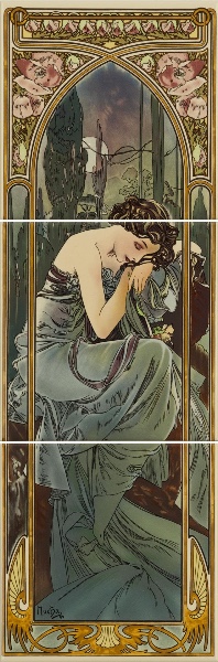 Керамическое панно Alphonse Mucha Nocturnal Slumber компл.3 плитки 15,2х15,2см Original Style