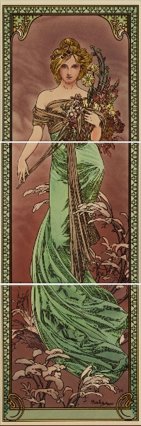 Керамическое панно Alphonse Mucha Spring RH компл.3 плитки 15,2х15,2см Original Style