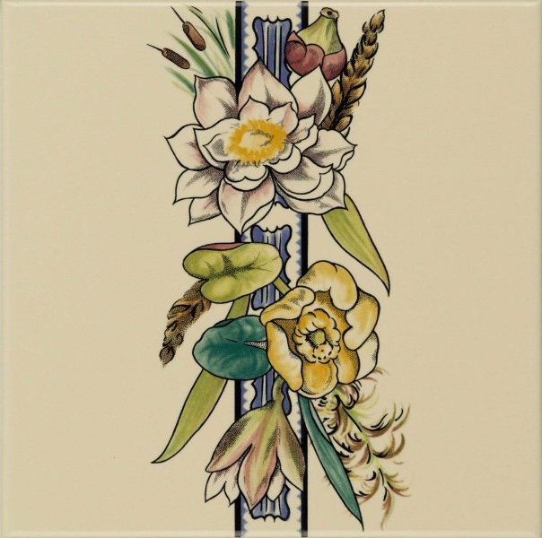 6064B Керамическая плитка Бордюр Birds and Butterfly border tile 152x152x7мм, Original Style