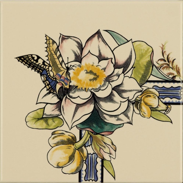 6063B Керамическая плитка Элемент угловой Birds and Butterfly corner tile 152x152x7мм, Original Style